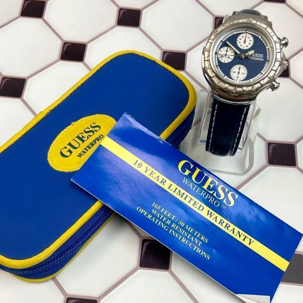 Vintage 1995 GUESS Waterpro Men’s Unisex Chronograph Watch with Original Case